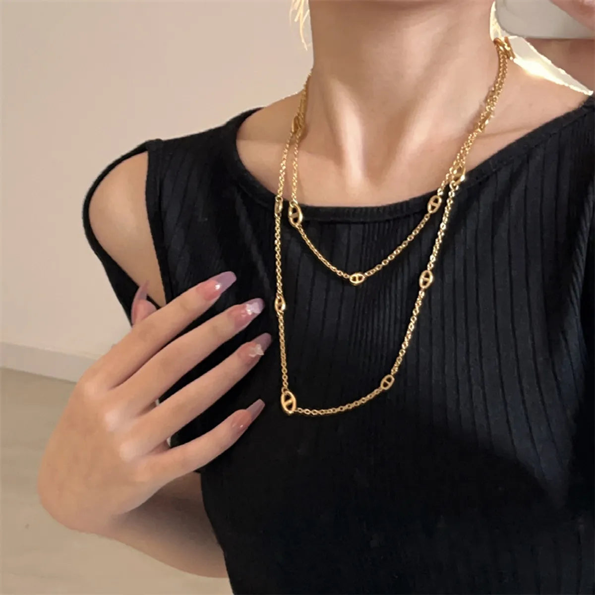 Ig Style Vintage Style Solid Color Stainless Steel Patchwork Plating 18k Gold Plated Silver Plated Long Necklace