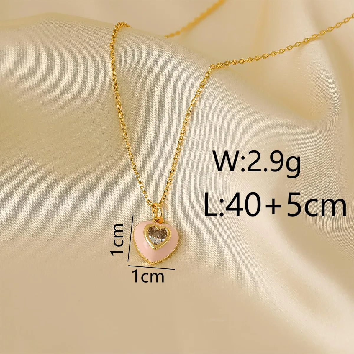 Wholesale IG Style Y2K Vacation Heart Shape Copper Enamel Inlay 18K Gold Plated Zircon Pendant Necklace