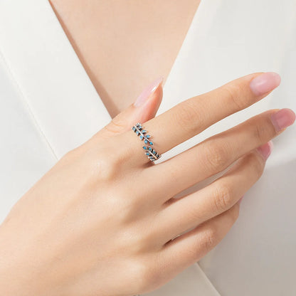 Wholesale Ins Style Elegant Leaf Sterling Silver Rhodium Plated Turquoise Open Ring