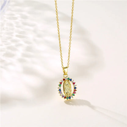 Ins Style Human Faith Stainless Steel Titanium Steel Plating Inlay Zircon 18k Gold Plated Gold Plated Pendant Necklace