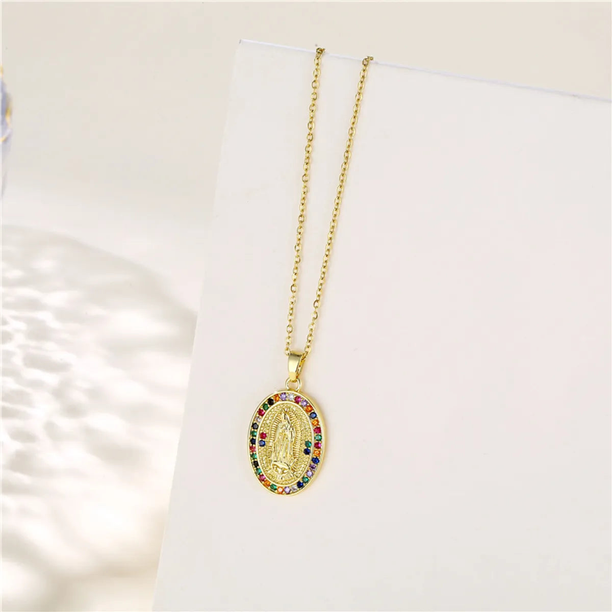 Ins Style Human Faith Stainless Steel Titanium Steel Plating Inlay Zircon 18k Gold Plated Gold Plated Pendant Necklace