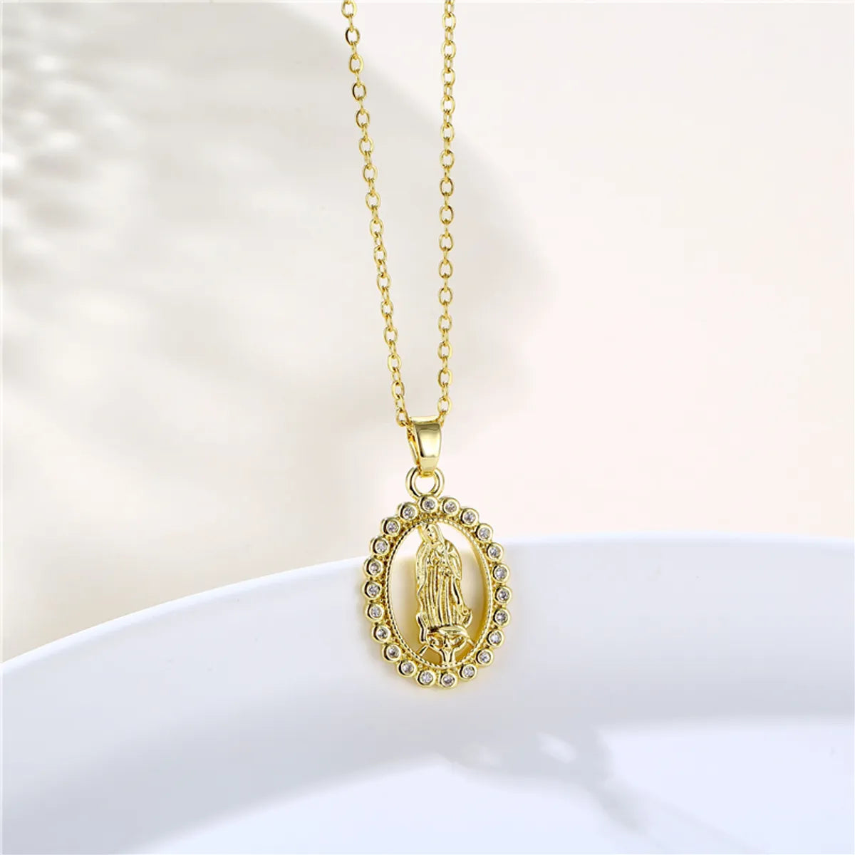 Ins Style Human Faith Stainless Steel Titanium Steel Plating Inlay Zircon 18k Gold Plated Gold Plated Pendant Necklace