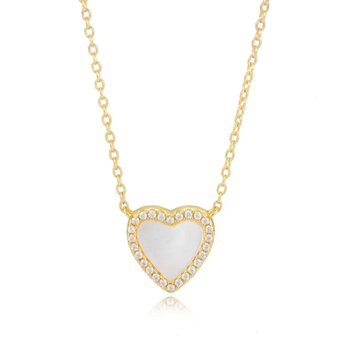 Ins Style Korean Style Heart Shape Sterling Silver Inlay Shell Zircon Pendant Necklace