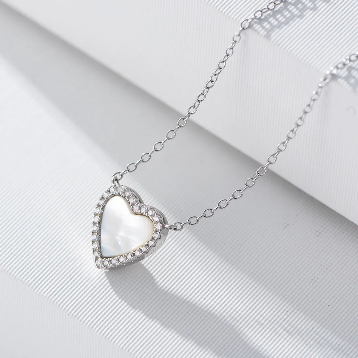 Ins Style Korean Style Heart Shape Sterling Silver Inlay Shell Zircon Pendant Necklace