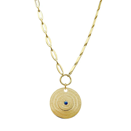 Wholesale Ins Style Round Stainless Steel 14k Gold Plated Natural Stone Pendant Necklace