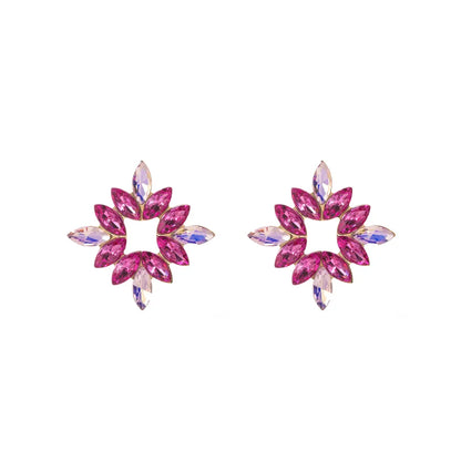 Wholesale Jewelry 1 Pair Baroque Style Flower Alloy Rhinestones Glass Gold Plated Ear Studs