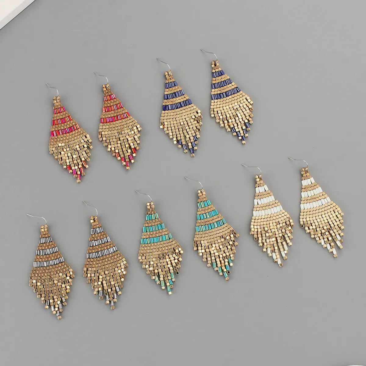 Wholesale Jewelry 1 Pair Bohemian Color Block Seed Bead Drop Earrings