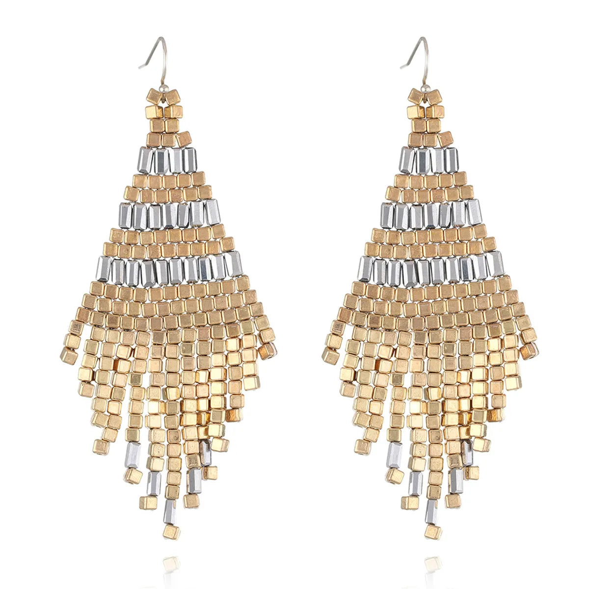 Wholesale Jewelry 1 Pair Bohemian Color Block Seed Bead Drop Earrings