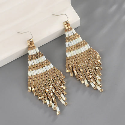 Wholesale Jewelry 1 Pair Bohemian Color Block Seed Bead Drop Earrings