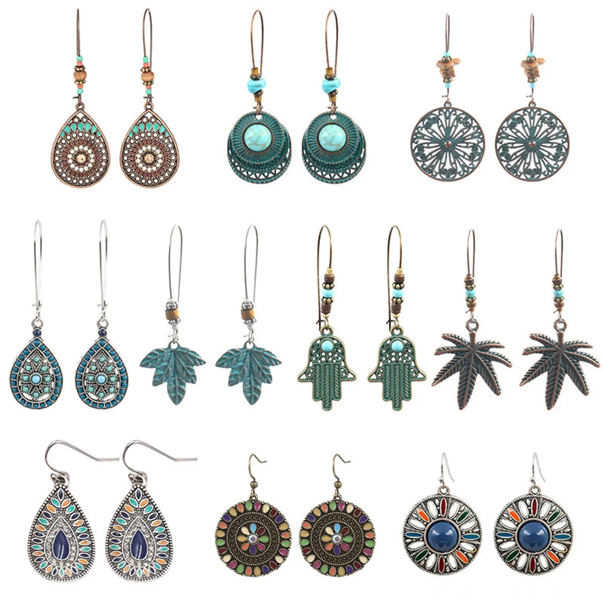 Wholesale Jewelry 1 Pair Bohemian Geometric Alloy Turquoise Drop Earrings