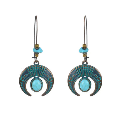 Wholesale Jewelry 1 Pair Bohemian Leaf Round Sun Alloy Turquoise Drop Earrings