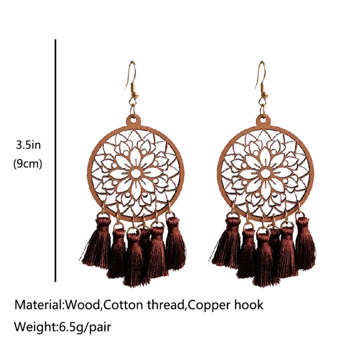 Wholesale Jewelry 1 Pair Bohemian Tassel Flower Wood Drop Earrings