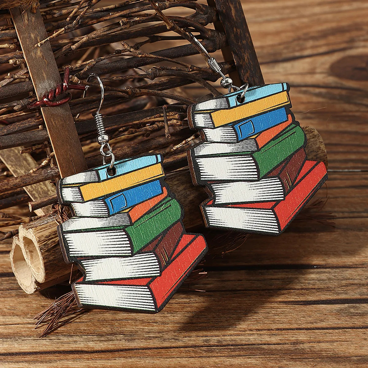 Wholesale Jewelry 1 Pair Cartoon Style Book Wood Drop Earrings