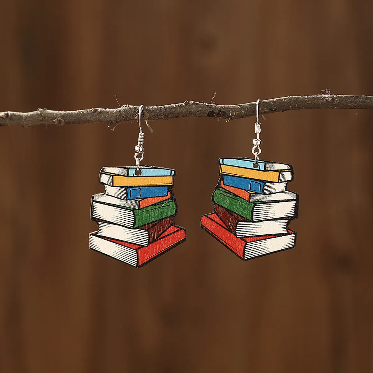 Wholesale Jewelry 1 Pair Cartoon Style Book Wood Drop Earrings