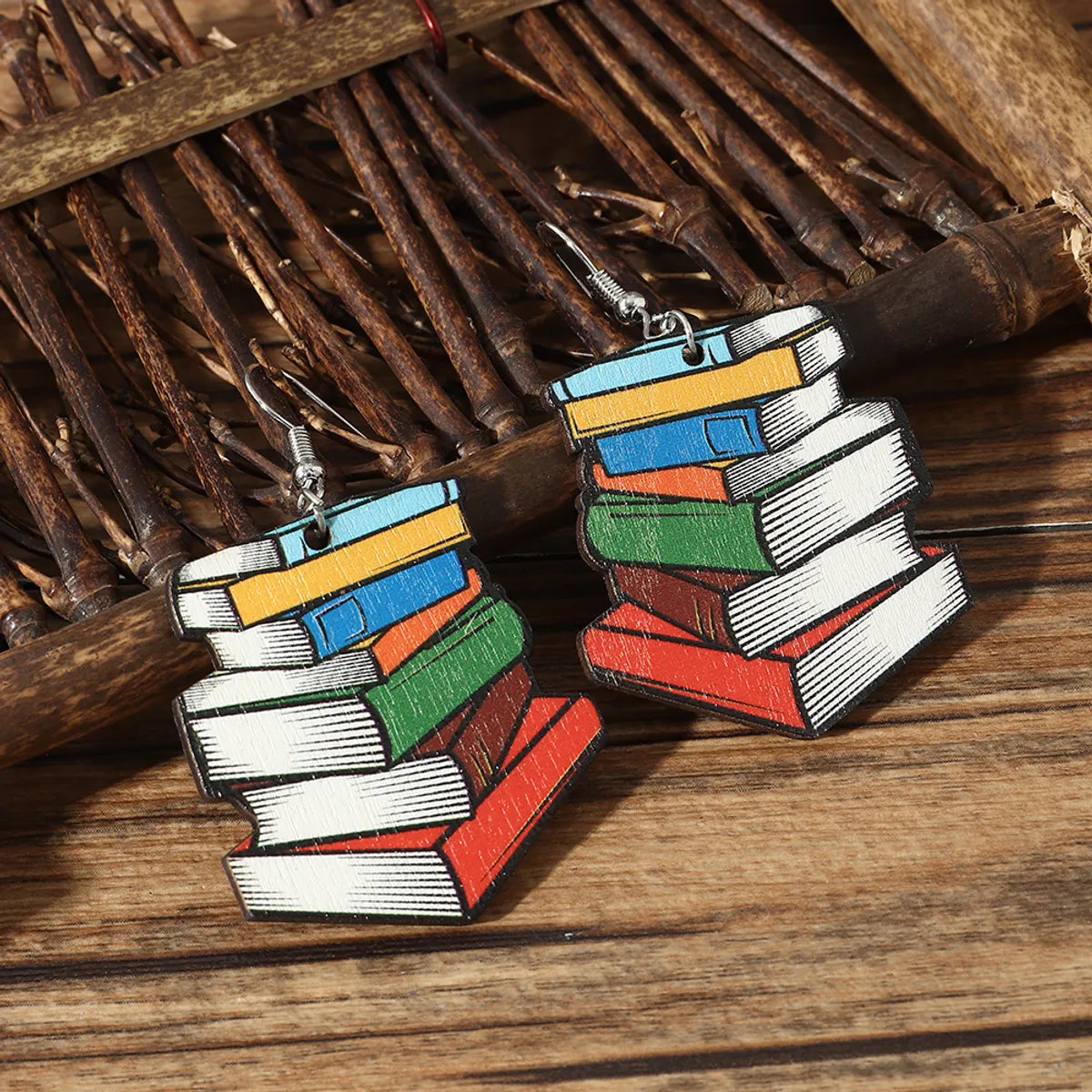 Wholesale Jewelry 1 Pair Cartoon Style Book Wood Drop Earrings