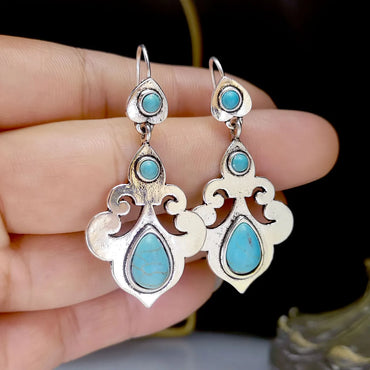 Wholesale Jewelry 1 Pair Classical Water Droplets Metal Turquoise Silver Plated Drop Earrings