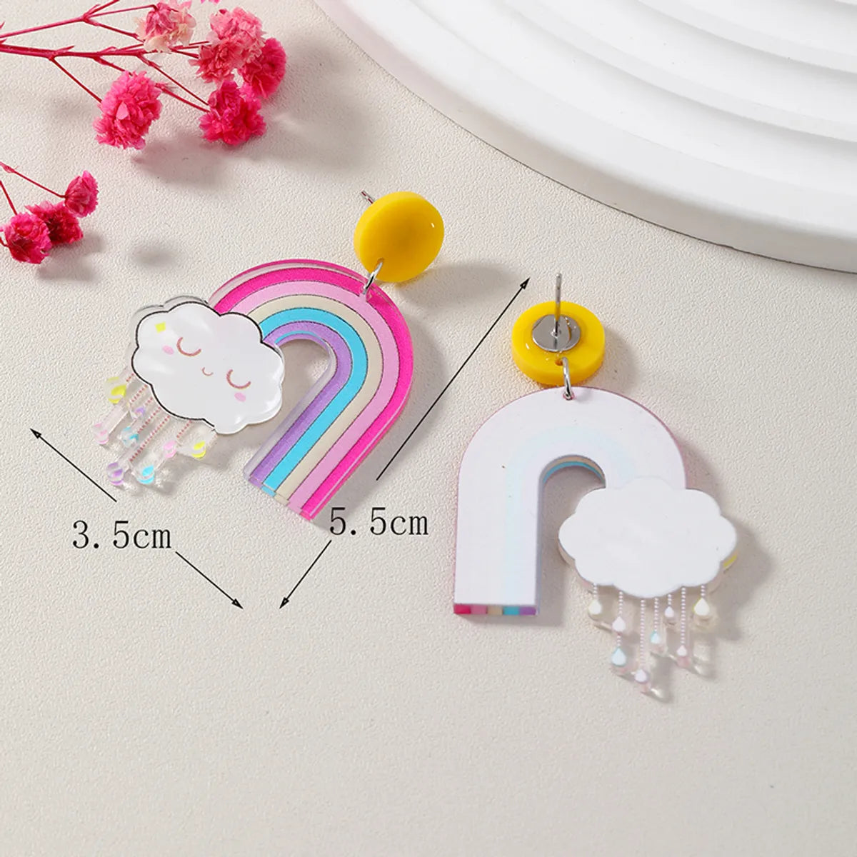 Wholesale Jewelry 1 Pair Cute Clouds Rainbow Arylic Drop Earrings