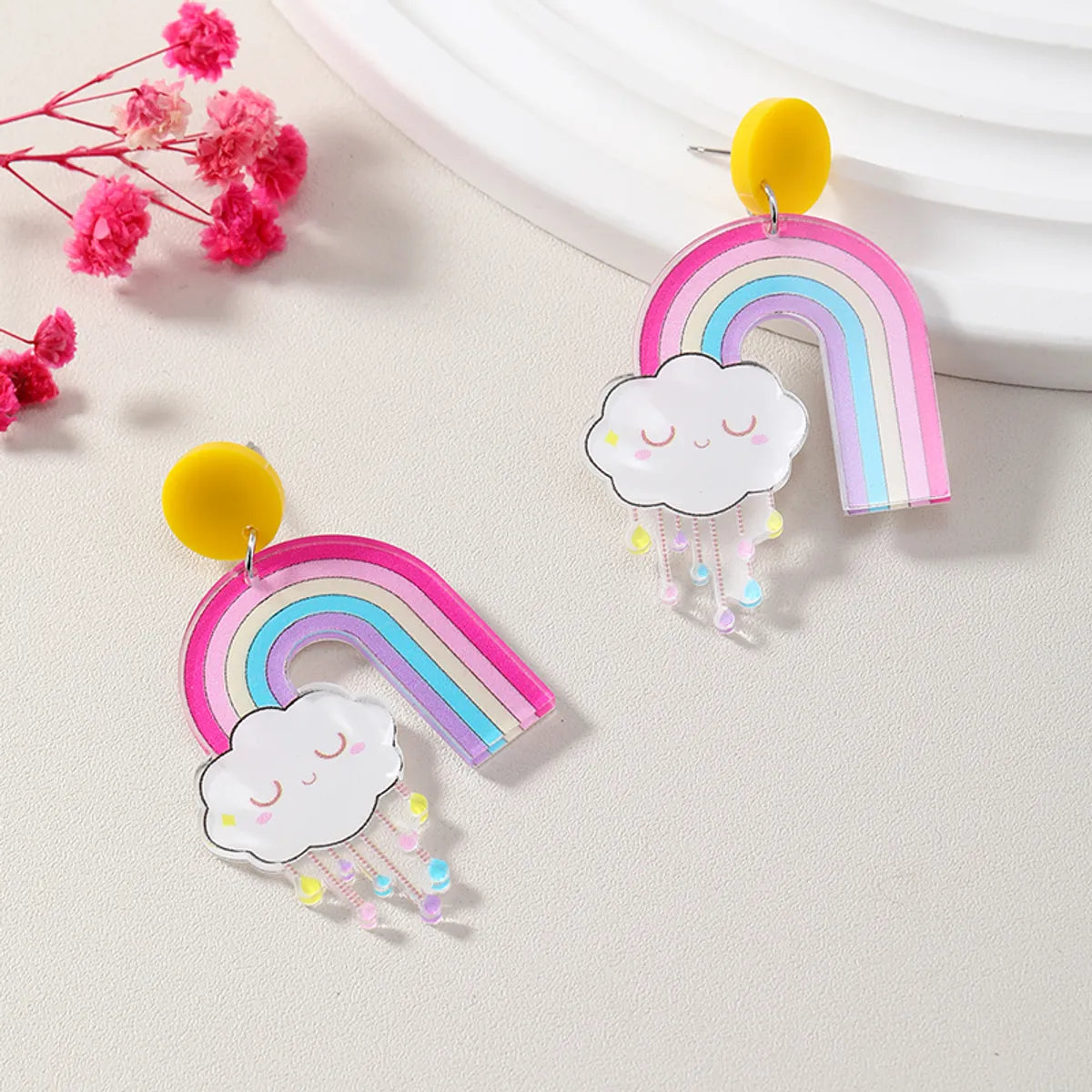 Wholesale Jewelry 1 Pair Cute Clouds Rainbow Arylic Drop Earrings