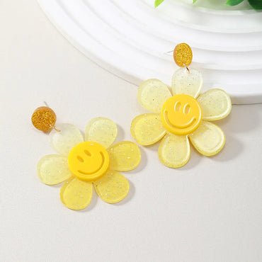 Wholesale Jewelry 1 Pair Cute Novelty Shiny Smile Face Flower Arylic Earrings