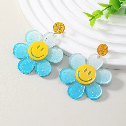 Wholesale Jewelry 1 Pair Cute Novelty Shiny Smile Face Flower Arylic Earrings