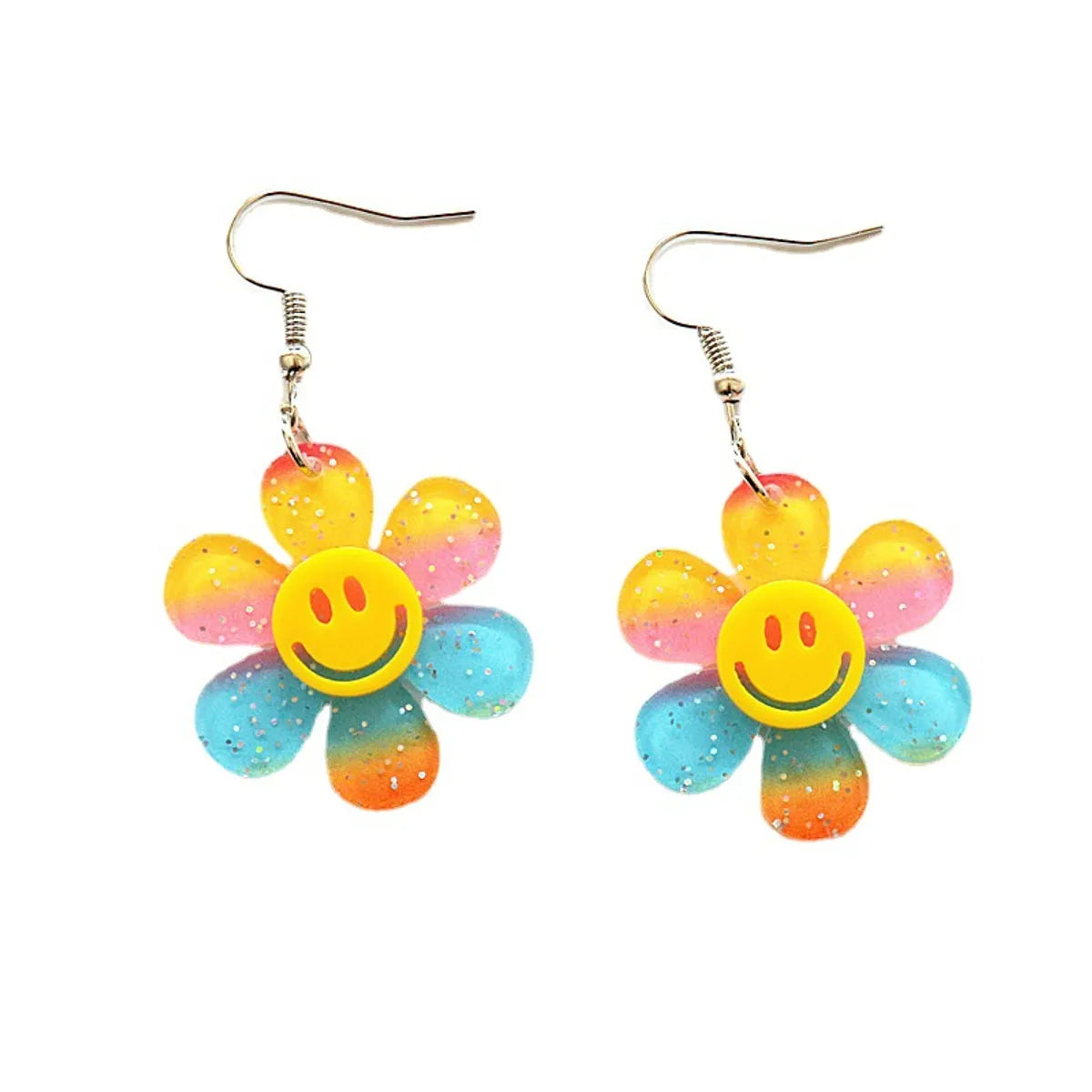 Wholesale Jewelry 1 Pair Cute Smile Face Flower Arylic Drop Earrings