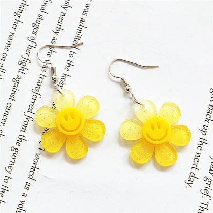 Wholesale Jewelry 1 Pair Cute Smile Face Flower Arylic Drop Earrings