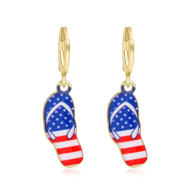 Wholesale Jewelry 1 Pair Ethnic Style American Flag Alloy Hoop Earrings Ear Hook