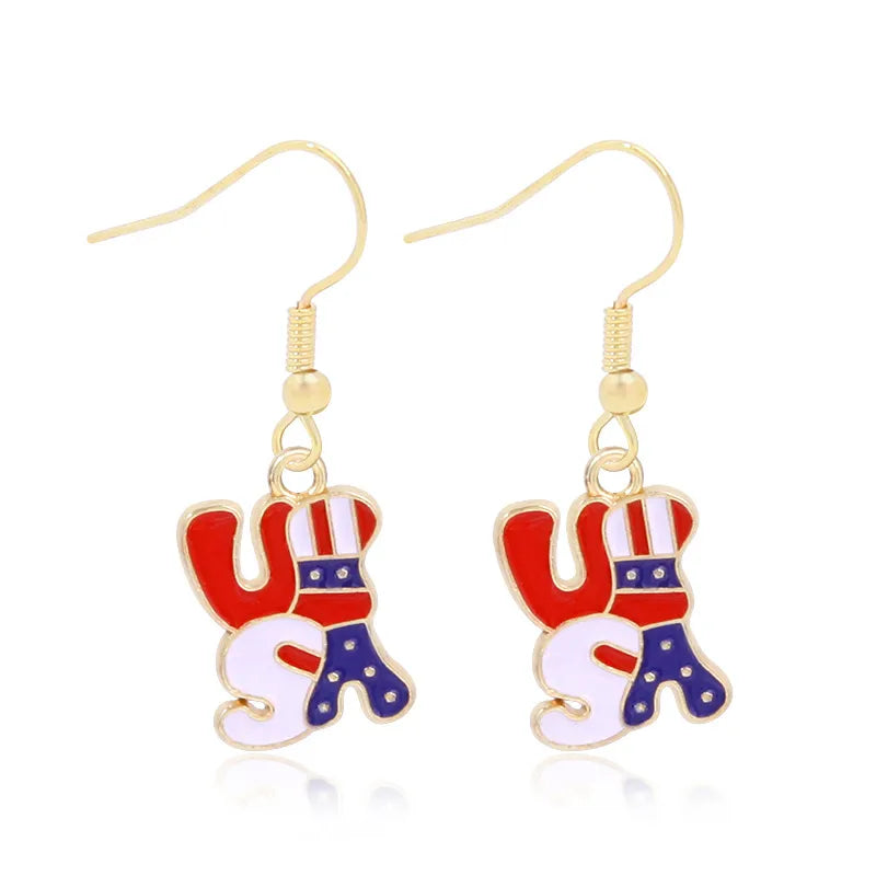 Wholesale Jewelry 1 Pair Ethnic Style American Flag Alloy Hoop Earrings Ear Hook