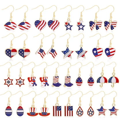 Wholesale Jewelry 1 Pair Ethnic Style American Flag Alloy Hoop Earrings Ear Hook