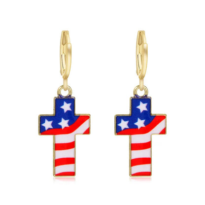 Wholesale Jewelry 1 Pair Ethnic Style American Flag Alloy Hoop Earrings Ear Hook