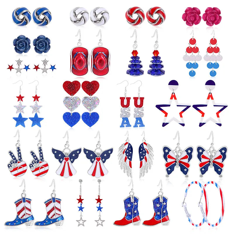 Wholesale Jewelry 1 Pair Ethnic Style American Flag Alloy Hoop Earrings Ear Hook