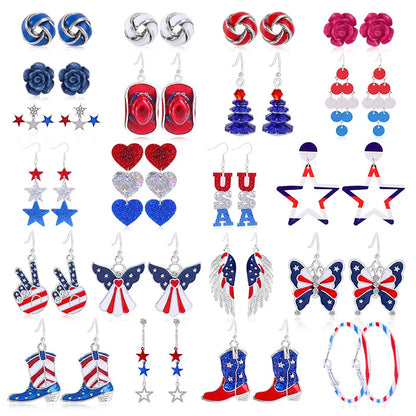 Wholesale Jewelry 1 Pair Ethnic Style American Flag Alloy Hoop Earrings Ear Hook