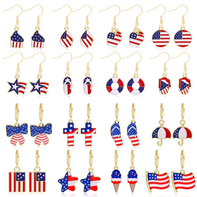 Wholesale Jewelry 1 Pair Ethnic Style American Flag Alloy Hoop Earrings Ear Hook