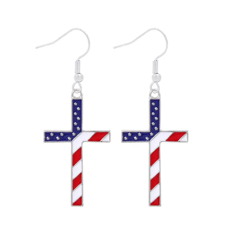 Wholesale Jewelry 1 Pair Ethnic Style American Flag Alloy Hoop Earrings Ear Hook