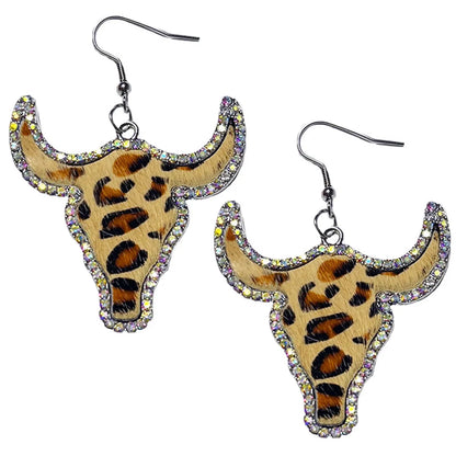 Wholesale Jewelry 1 Pair Ethnic Style Cattle Leopard Pu Leather Alloy Rhinestone Drop Earrings