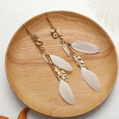 Wholesale Jewelry 1 Pair Ethnic Style Color Block Feather Drop Earrings