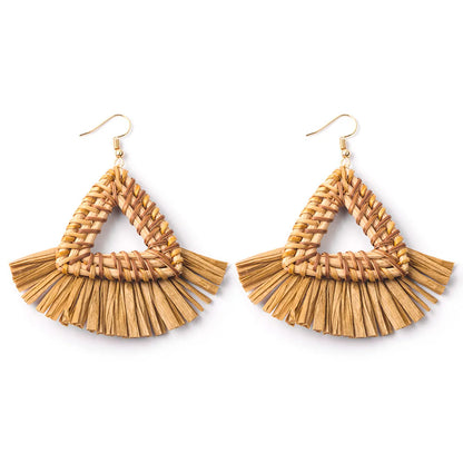 Wholesale Jewelry 1 Pair Ethnic Style Solid Color Raffia Drop Earrings