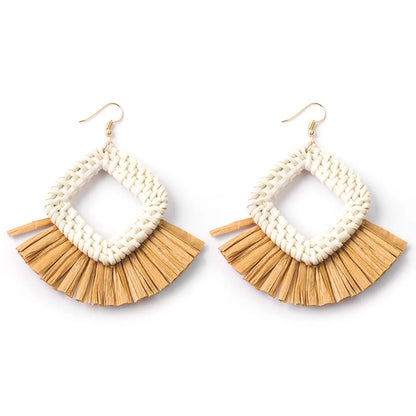 Wholesale Jewelry 1 Pair Ethnic Style Solid Color Raffia Drop Earrings