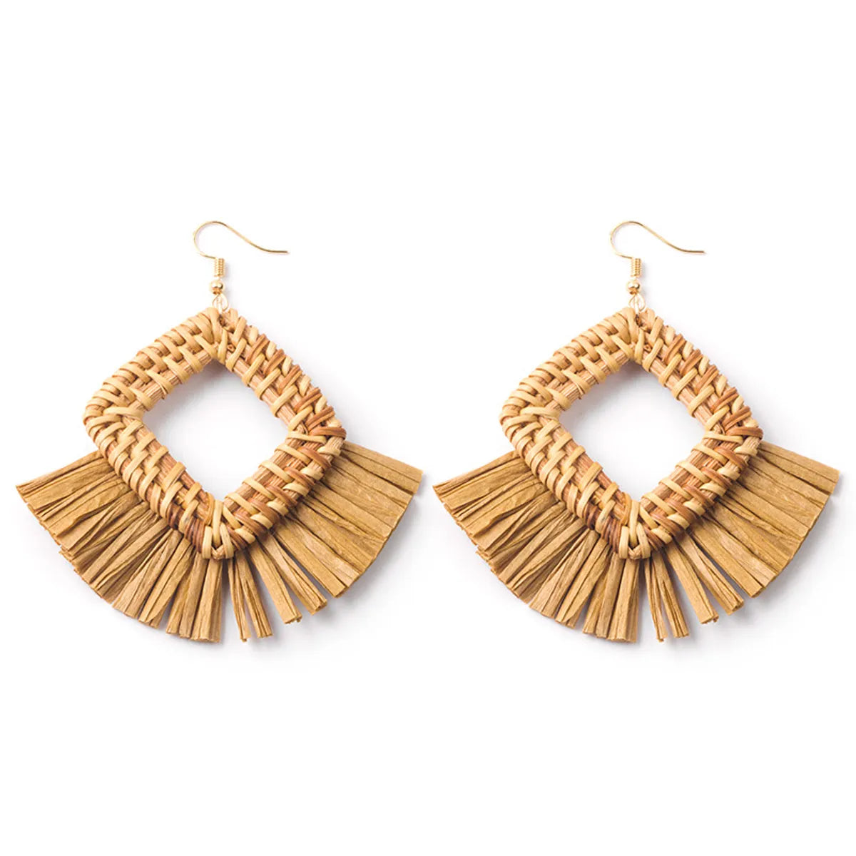 Wholesale Jewelry 1 Pair Ethnic Style Solid Color Raffia Drop Earrings