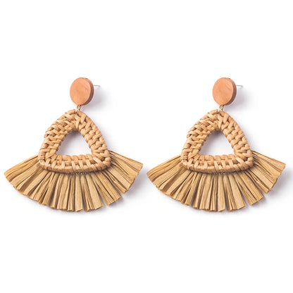 Wholesale Jewelry 1 Pair Ethnic Style Solid Color Raffia Drop Earrings