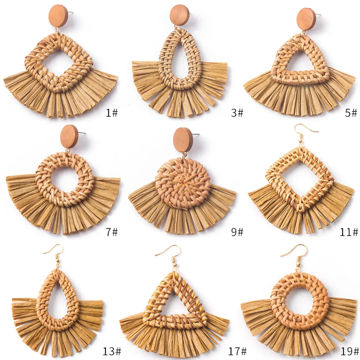 Wholesale Jewelry 1 Pair Ethnic Style Solid Color Raffia Drop Earrings