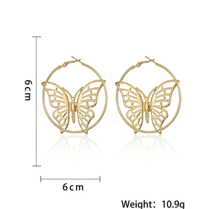 1 Pair Exaggerated Butterfly Hollow Out Metal Hoop Earrings