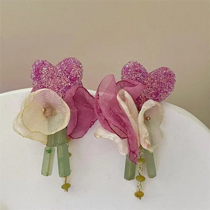 Wholesale Jewelry 1 Pair Fairy Style Flower Mixed Materials Earrings