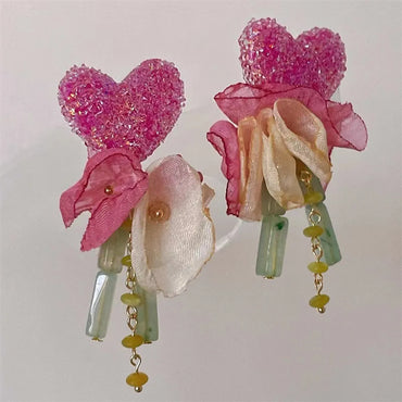 Wholesale Jewelry 1 Pair Fairy Style Flower Mixed Materials Earrings