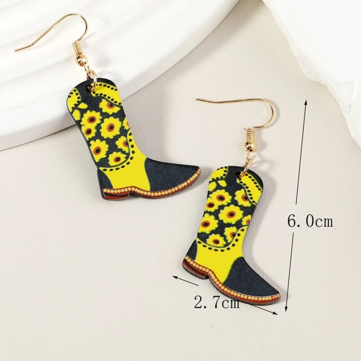 Wholesale Jewelry 1 Pair Funny Cowboy Boot Chrysanthemum Arylic Alloy Drop Earrings