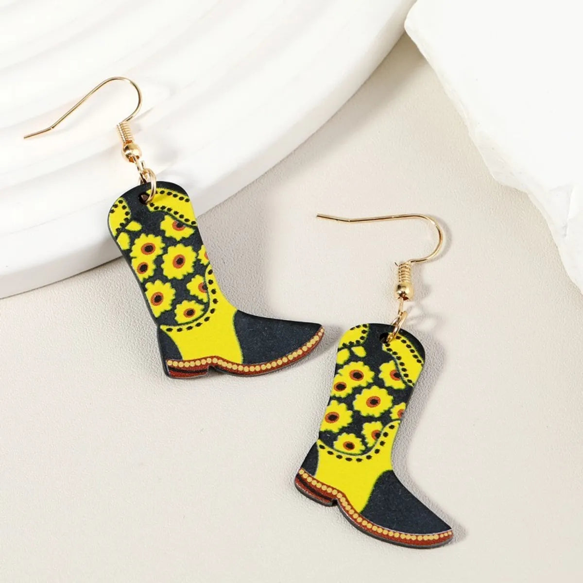 Wholesale Jewelry 1 Pair Funny Cowboy Boot Chrysanthemum Arylic Alloy Drop Earrings