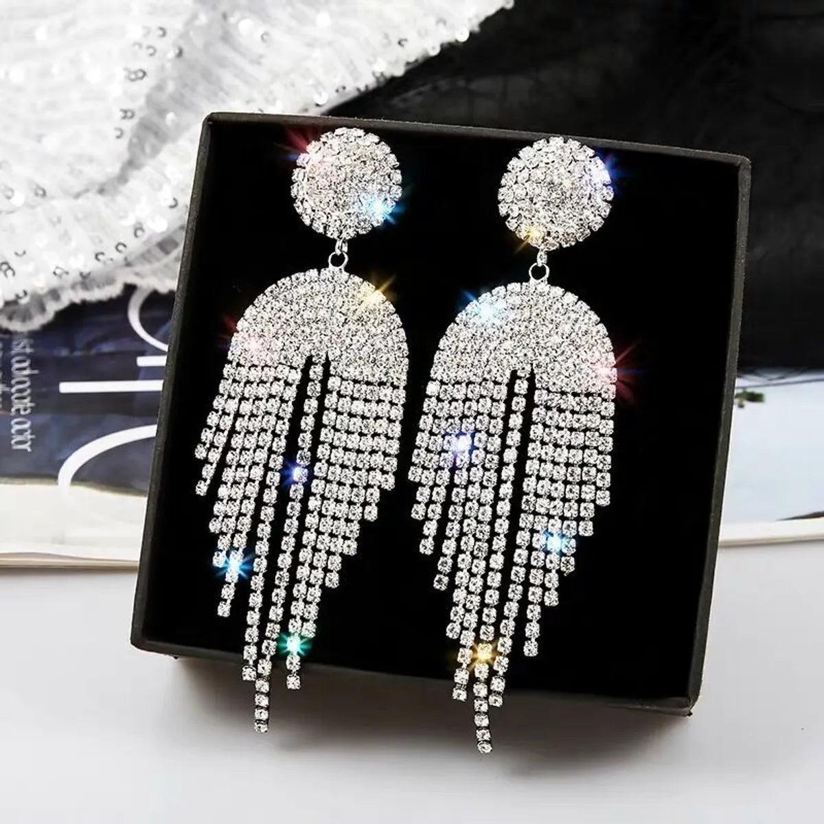 Wholesale Jewelry 1 Pair Luxurious Tassel Rhinestone Chandelier Earrings