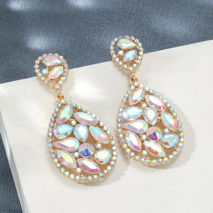 Wholesale Jewelry 1 Pair Luxurious Water Droplets Alloy Artificial Rhinestones Glass Drop Earrings