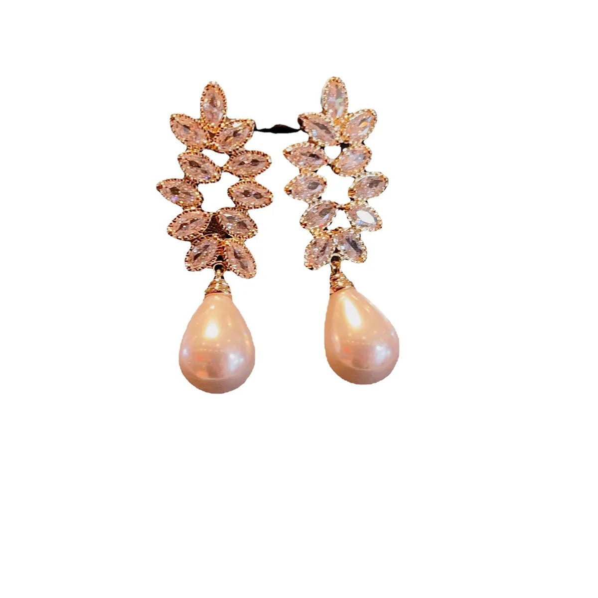 Wholesale Jewelry 1 Pair Luxurious Water Droplets Artificial Pearl Copper Zircon Drop Earrings