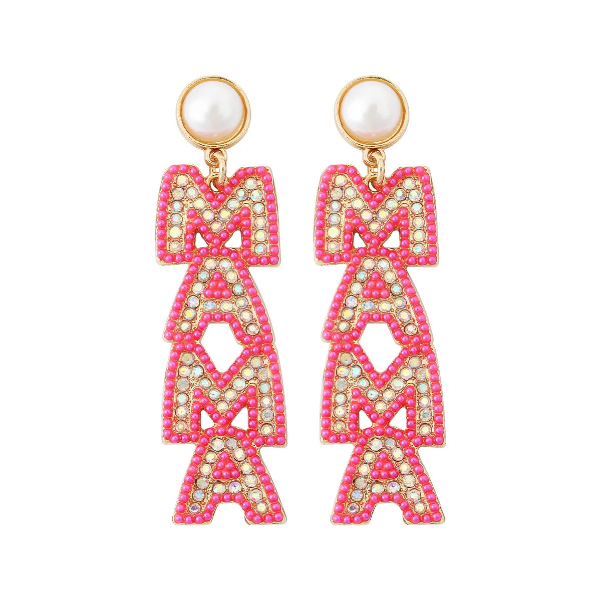 1 Pair Mama Letter Inlay Alloy Artificial Pearls Artificial Diamond Drop Earrings